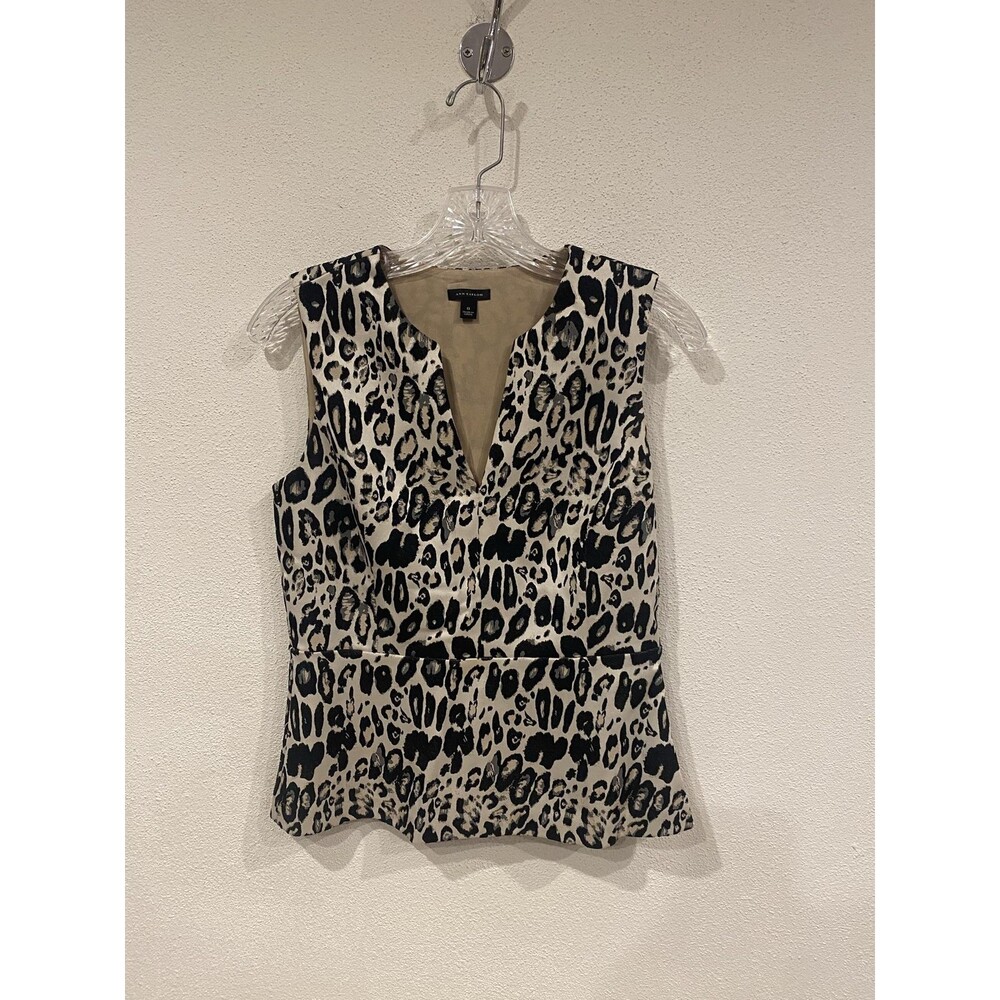 Ann Taylor Blouse Womens 0 Beige Leopard Animal Print Sleeveless V Neck Top